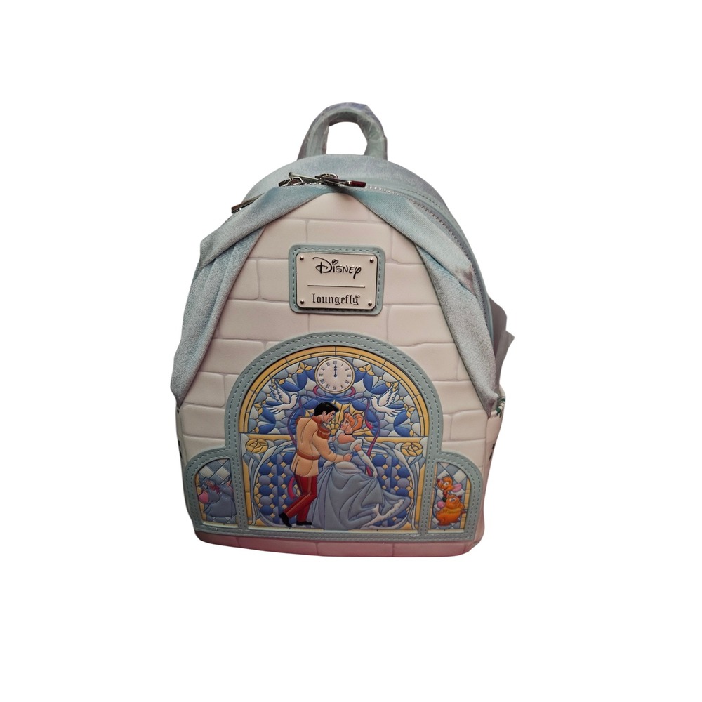 Disney Loungefly Cinderella Stained Glass Castle Mini Backpack Blue Velvet NWT